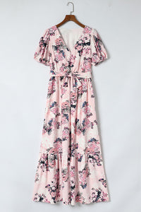 Womens Maxi Dress | Pink Floral Puff Sleeve High Waist Maxi Dress | Dresses/Floral Dresses