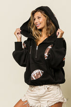 Load image into Gallery viewer, Football Hoodie | Sequin Football Half Zip Hoodie
