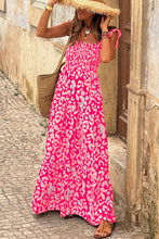 Load image into Gallery viewer, Pink Leopard Ruffle Straps Smocked High Waist Long Dress
