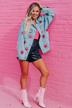 Load image into Gallery viewer, Light Blue Sequin Star Flap Pocket Denim Jacket | Outerwear/Denim jackets
