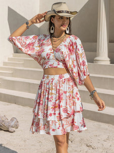 Top and Layered Skirt Set | Printed Half Sleeve Top