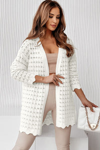 Womens Sweater | White Wavy Trim Open Knit Long Sleeve Cardigan | Tops/Sweaters & Cardigans