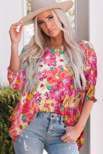 Load image into Gallery viewer, Pink Shirred Cuffs 3/4 Sleeve Floral Blouse | Tops/Blouses &amp; Shirts
