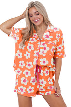 Load image into Gallery viewer, Orange Flower Print Short Sleeve Shirt Pajamas Set | Loungewear &amp; Sleepwear/Sleepwear
