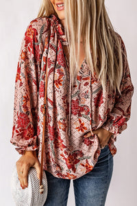 Pink Split V Neck Printed Blouse | Tops/Blouses & Shirts