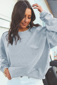 Grey Oversized Sweatshirt | Ribbed Corded Oversized Top