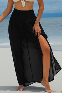 Beach Maxi Skirt | Black High Waist Chiffon Split Beach Skirt