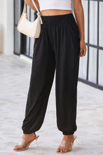 Load image into Gallery viewer, Black Smocked High Waist Joggers | Bottoms/Pants &amp; Culotte
