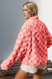 Pink Checkered Fuzzy Jacket