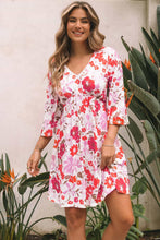 Load image into Gallery viewer, Orange V Neck 3/4 Sleeve Floral Dress | Dresses/Floral Dresses
