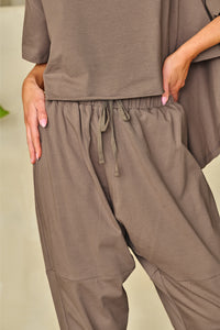 Crop Pants Set | Taupe High Low Boxy Fit Tee and Pants