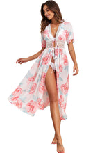 Load image into Gallery viewer, White Floral Print Lace Splicing Knot Front Beach Cover Up | Swimwear/Beach Cover-ups
