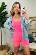 Load image into Gallery viewer, Strawberry Pink Mineral Wash Ribbed High Waist Athleisure Romper | Activewear/Yoga Jumpsuits
