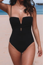 Load image into Gallery viewer, Black Twist Front Cut Out One-piece Swimsuit | Swimwear/One Piece Swimsuit
