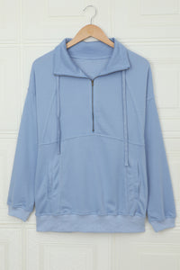 Cotton Pocketed Half Zip Pullover Sky Blue Sweatshirt | Tops/Sweatshirts & Hoodies