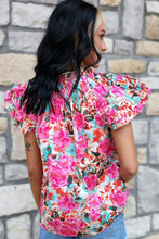 Load image into Gallery viewer, Rose Ruffle Flutter Sleeve Floral Print Blouse | Tops/Blouses &amp; Shirts
