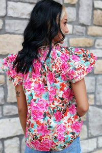 Rose Ruffle Flutter Sleeve Floral Print Blouse | Tops/Blouses & Shirts