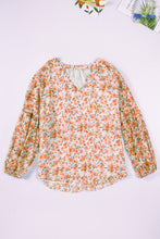 Load image into Gallery viewer, Orange Floral Print V Neck Long Puff Sleeve Top | Tops/Blouses &amp; Shirts
