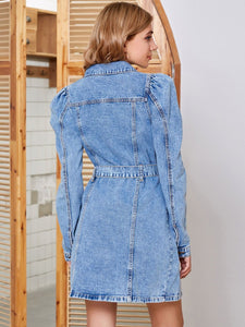 Denim Dress | Button Up Collar Neck