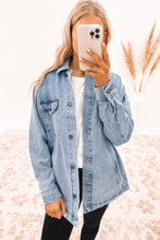 Load image into Gallery viewer, Sky Blue Acid Wash Flap Pocket Boyfriend Shacket | Outerwear/Denim jackets
