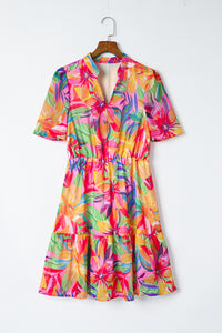 Short Sleeve Dress | Multi-Color Summer Floral Print V Neck