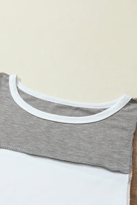 Medium Grey Exposed Seam Color Block Patchwork Top