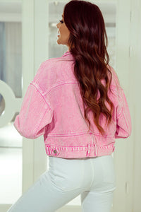 Womens Denim Jacket | Pink Rivet Studded Pocketed Denim Jacket | Outerwear/Denim jackets