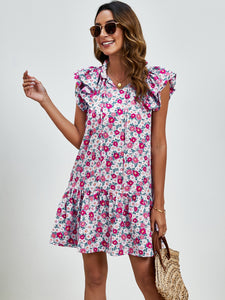 Womens Mini Dress | Tied Floral Cap Sleeve Mini Dress | Mini Dress