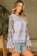 Load image into Gallery viewer, Mesh Blouse | Beige Embroidered Flounce Sleeve Top
