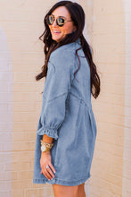 Load image into Gallery viewer, Sky Blue Buttoned Long Sleeve Denim Mini Dress | Dresses/Mini Dresses
