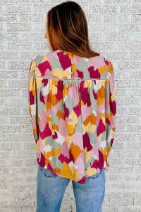 Multicolor Abstract Printed Long Sleeve Blouse | Tops/Blouses & Shirts