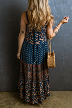 Load image into Gallery viewer, Bohemian Maxi Dress | Blue Floral Splicing Sleeveless Dress
