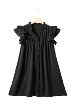 Load image into Gallery viewer, Black Ruffle Sleeve V Neck Frilled Shift Dress | Dresses/Mini Dresses
