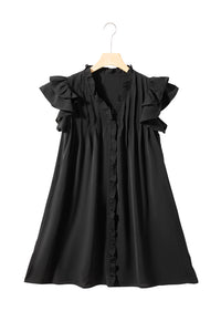 Black Ruffle Sleeve V Neck Frilled Shift Dress | Dresses/Mini Dresses