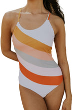 Load image into Gallery viewer, Multicolor Striped Criss Cross Backless One-piece Swimwear | Swimwear/One-Piece Swimsuit
