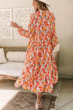 Load image into Gallery viewer, Multicolor Boho Floral Collared Long Sleeve Ruffled Dress | Dresses/Floral Dresses
