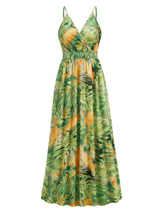 Maxi Dress | Printed Surplice Spaghetti Strap Dress