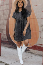 Load image into Gallery viewer, Denim Dress | Black Acid Wash Button Front Short Sleeve
