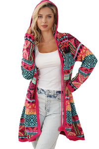 Rose Boho Aztec Knitted Pom Pom Tie Hooded Cardigan | Tops/Sweaters & Cardigans