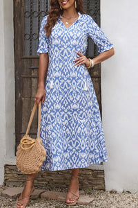 Sky Blue V Neck Casual Geometric Print Maxi Dress | Dresses/Maxi Dresses