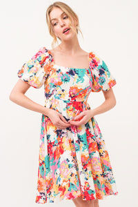 Puff Sleeve Dress | Square Neck Puff Sleeve Floral Dress