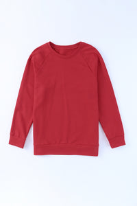 Fiery Red Solid Round Neck Raglan Sleeve Sweatshirt | Tops/Sweatshirts & Hoodies