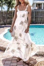 Load image into Gallery viewer, White Tropical Print Smocked Ruffled Straps Maxi Dress
