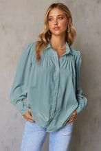 Load image into Gallery viewer, Sky Blue Solid Color Button Up Puff Sleeve Blouse | Tops/Blouses &amp; Shirts
