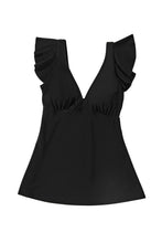 Load image into Gallery viewer, Black Sexy V Neck Ruffle Sleeve Tankini Top | Swimwear/Swim Tops
