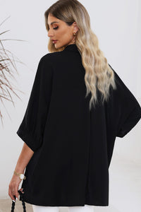 Black 3/4 Puff Sleeve Oversize Shirt | Tops/Blouses & Shirts