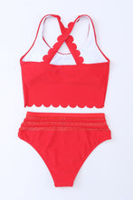 Load image into Gallery viewer, Fiery Red Scalloped Criss Cross High Waist Bikini
