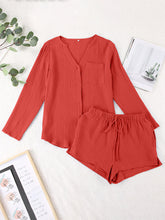 Load image into Gallery viewer, Top &amp; Shorts Set | Notched Long Sleeve Top and Shorts Set
