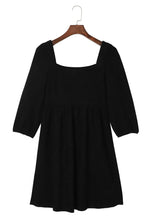 Load image into Gallery viewer, Black Suede Square Neck Puff Sleeve Dress
