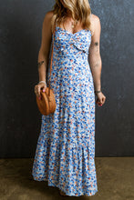 Load image into Gallery viewer, Sky Blue Floral Print Ruffled Ruched Maxi Dress
